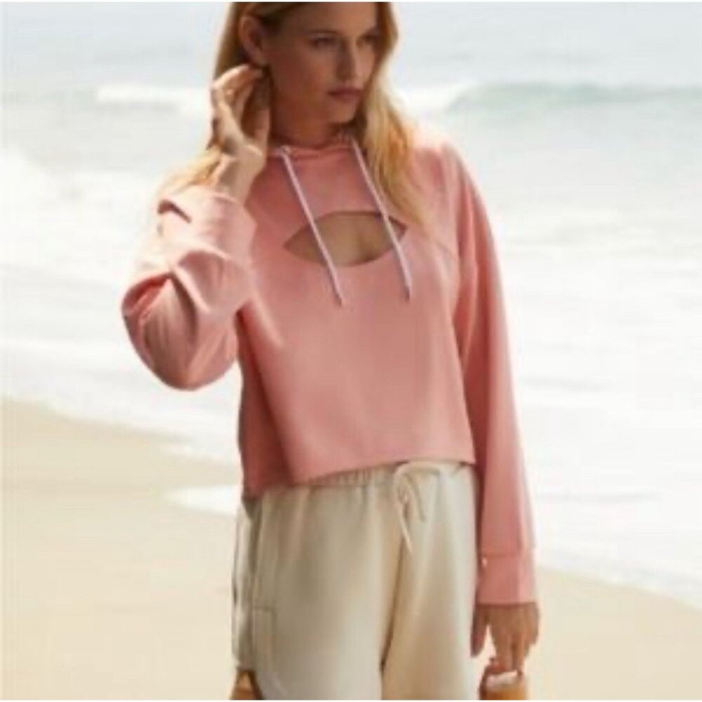 Anthropologie Daily Practice Sweatshirt Size Medium Cropped Hoodie Cut Out 083